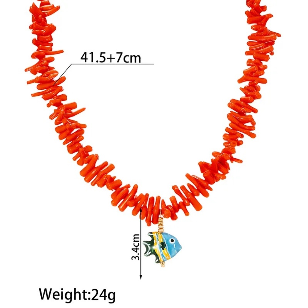 Camila Coelho Red Coral Chip Necklace with Enamel Fish Charm - Picture 4 of 6
